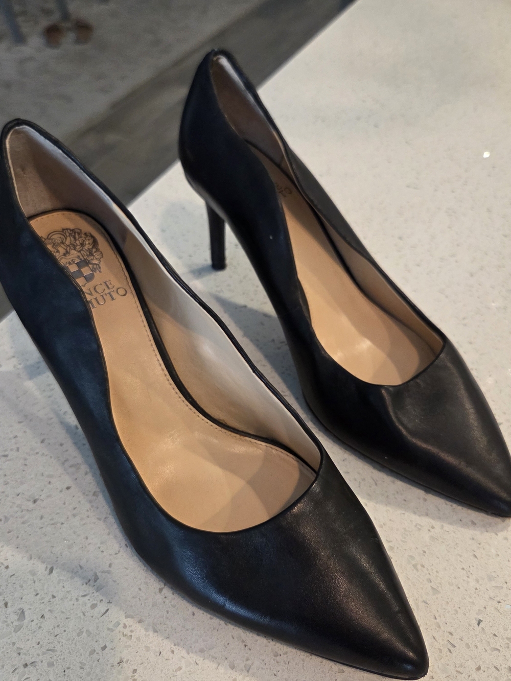 Vince Camuto Black Pointed Leather Stiletto Pumps